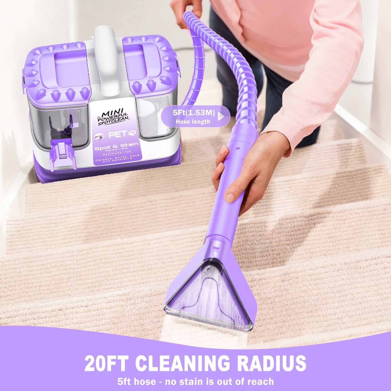 SUXIANGVAC Portable Carpet and Upholstery Spot Cleaner, 30Kpa Powerful Suction, Lightweight Compact Deep Cleaner for Home and Car, Purple(Version without cleaning solution)