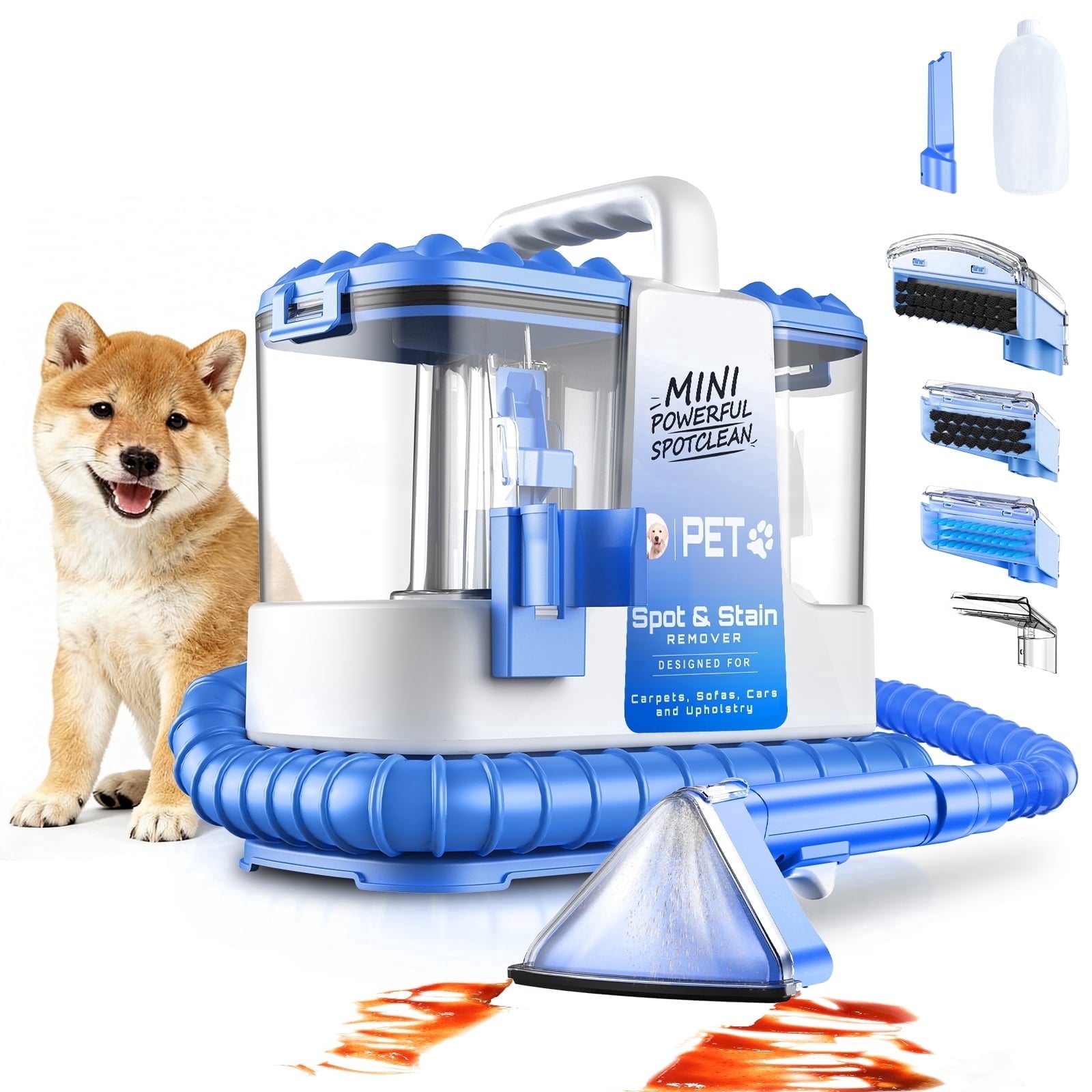 SUXIANGVAC Portable Carpet and Upholstery Spot Cleaner Machine, 30Kpa Powerful Suction with 5 Cleaning Tools, 17oz Cleaning Solution, Lightweight Compact Design, Deep Clean for Car, Home, Blue